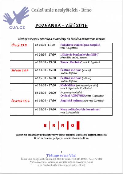 Program České unie neslyšících Brno